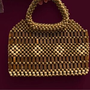 Chic Beaded Mini Bag in Tan and Cream